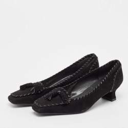 Stuart Weitzman Black Suede Block Heel Pumps Size 37.5