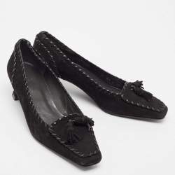 Stuart Weitzman Black Suede Block Heel Pumps Size 37.5