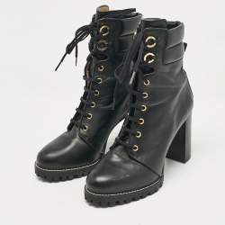 Pre Owned Stuart Weitzman Black Leather Ankle Length Boots Size 39.5