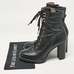 Pre Owned Stuart Weitzman Black Leather Ankle Length Boots Size 39.5