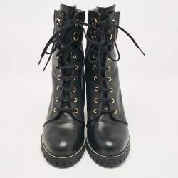 Pre Owned Stuart Weitzman Black Leather Ankle Length Boots Size 39.5