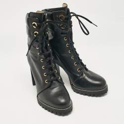 Pre Owned Stuart Weitzman Black Leather Ankle Length Boots Size 39.5