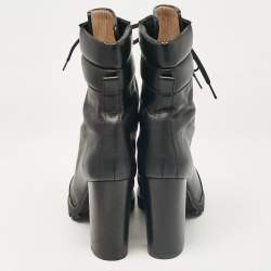 Pre Owned Stuart Weitzman Black Leather Ankle Length Boots Size 39.5