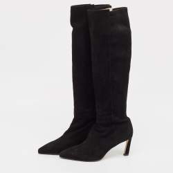 Pre Owned Stuart Weitzman Black Suede Knee Length Boots Size 38