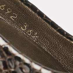 Stuart Weitzman Brown Croc Embossed Patent Leather Peep Toe Pumps Size 36.5