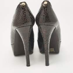 Stuart Weitzman Brown Croc Embossed Patent Leather Peep Toe Pumps Size 36.5