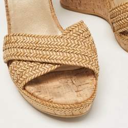 Stuart Weitzman Beige Raffia Cork Wedge Sandals Size 39.5