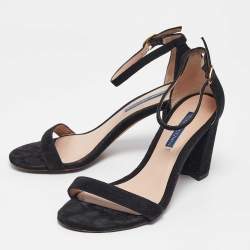 Stuart Weitzman Black Suede Nearlynude Sandals Size 37.5