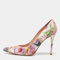 Stuart Weitzman Multicolor Snakeskin Leather Floral Print Pumps Size 40