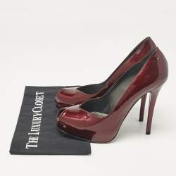 Stuart Weitzman Burgundy Patent Leather Peep Toe Pumps Size 39.5