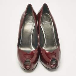 Stuart Weitzman Burgundy Patent Leather Peep Toe Pumps Size 39.5