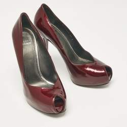 Stuart Weitzman Burgundy Patent Leather Peep Toe Pumps Size 39.5