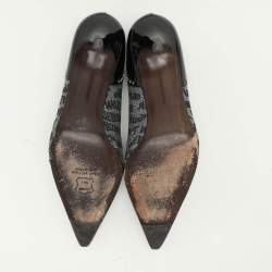 Stuart Weitzman Black/Grey Signature Canvas and Patent Leather Embellished Pumps Size 39.5