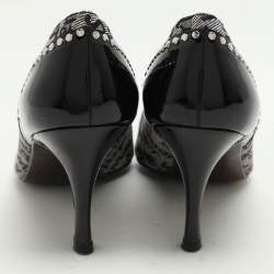 Stuart Weitzman Black/Grey Signature Canvas and Patent Leather Embellished Pumps Size 39.5