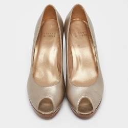 Pre Owned Stuart Weitzman Metallic Leather Peep Toe Pumps Size 37.5