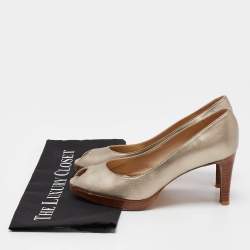 Pre Owned Stuart Weitzman Metallic Leather Peep Toe Pumps Size 37.5