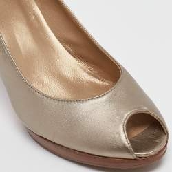 Pre Owned Stuart Weitzman Metallic Leather Peep Toe Pumps Size 37.5