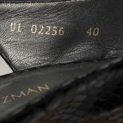 Stuart Weitzman Black Python Embossed Leather Bow Cork Wedge Slingback Pumps Size 40
