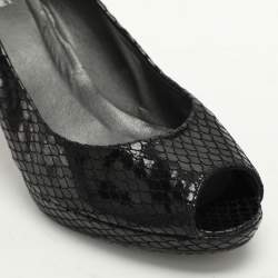 Stuart Weitzman Black Python Embossed Leather Peep Toe Pumps Size 39.5