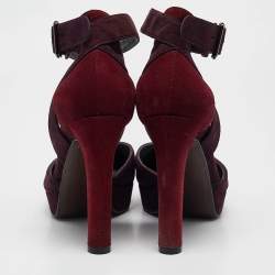 Stuart Weitzman Dark Purple/Burgundy Suede Ankle Strap Platform Pumps Size 39