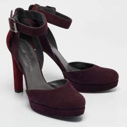 Stuart Weitzman Dark Purple/Burgundy Suede Ankle Strap Platform Pumps Size 39