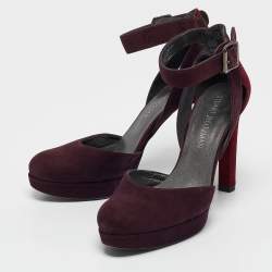Stuart Weitzman Dark Purple/Burgundy Suede Ankle Strap Platform Pumps Size 39