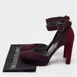 Stuart Weitzman Dark Purple/Burgundy Suede Ankle Strap Platform Pumps Size 39
