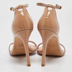 Pre Owned Stuart Weitzman Beige Patent Leather Ankle Strap Sandals Size 36.5