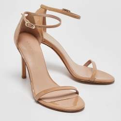 Pre Owned Stuart Weitzman Beige Patent Leather Ankle Strap Sandals Size 36.5