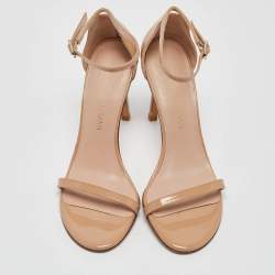 Pre Owned Stuart Weitzman Beige Patent Leather Ankle Strap Sandals Size 36.5