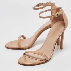Pre Owned Stuart Weitzman Beige Patent Leather Ankle Strap Sandals Size 36.5