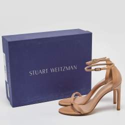 Pre Owned Stuart Weitzman Beige Patent Leather Ankle Strap Sandals Size 36.5