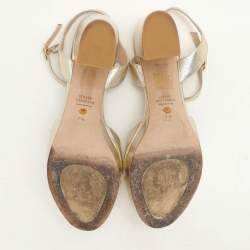 Stuart Weitzman Gold Leather Platform Ankle Strap Sandals Size 38