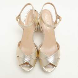 Stuart Weitzman Gold Leather Platform Ankle Strap Sandals Size 38