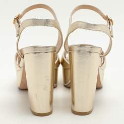 Stuart Weitzman Gold Leather Platform Ankle Strap Sandals Size 38