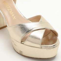 Stuart Weitzman Gold Leather Platform Ankle Strap Sandals Size 38