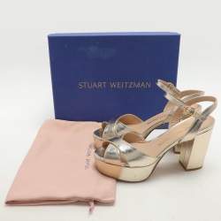 Stuart Weitzman Gold Leather Platform Ankle Strap Sandals Size 38