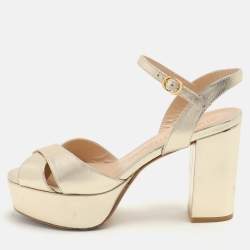 Stuart Weitzman Gold Leather Platform Ankle Strap Sandals Size 38