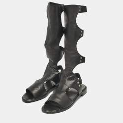 Stuart Weitzman Black Leather Backview Flat Sandals Size 38.5