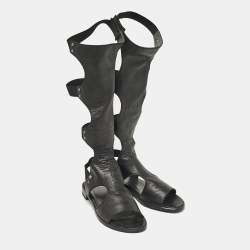 Stuart Weitzman Black Leather Backview Flat Sandals Size 38.5