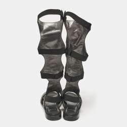 Stuart Weitzman Black Leather Backview Flat Sandals Size 38.5