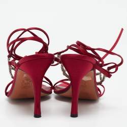 Stuart Weitzman Burgundy Satin Crystal Embellished Ankle Strap Sandals Size 39