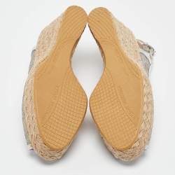 Stuart Weitzman Silver Lace and Leather Wedge Sandals Size 38