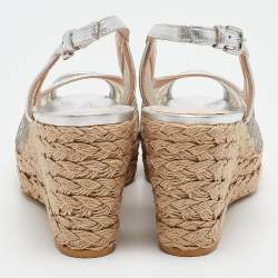 Stuart Weitzman Silver Lace and Leather Wedge Sandals Size 38