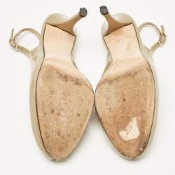 Stuart Weitzman Beige Patent Peep Toe Slingback Pumps Size 36