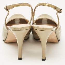 Stuart Weitzman Beige Patent Peep Toe Slingback Pumps Size 36