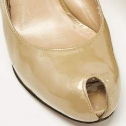Stuart Weitzman Beige Patent Peep Toe Slingback Pumps Size 36