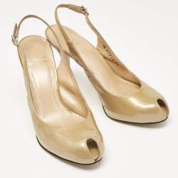 Stuart Weitzman Beige Patent Peep Toe Slingback Pumps Size 36