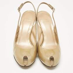 Stuart Weitzman Beige Patent Peep Toe Slingback Pumps Size 36