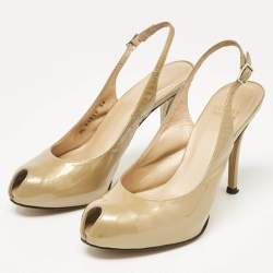 Stuart Weitzman Beige Patent Peep Toe Slingback Pumps Size 36